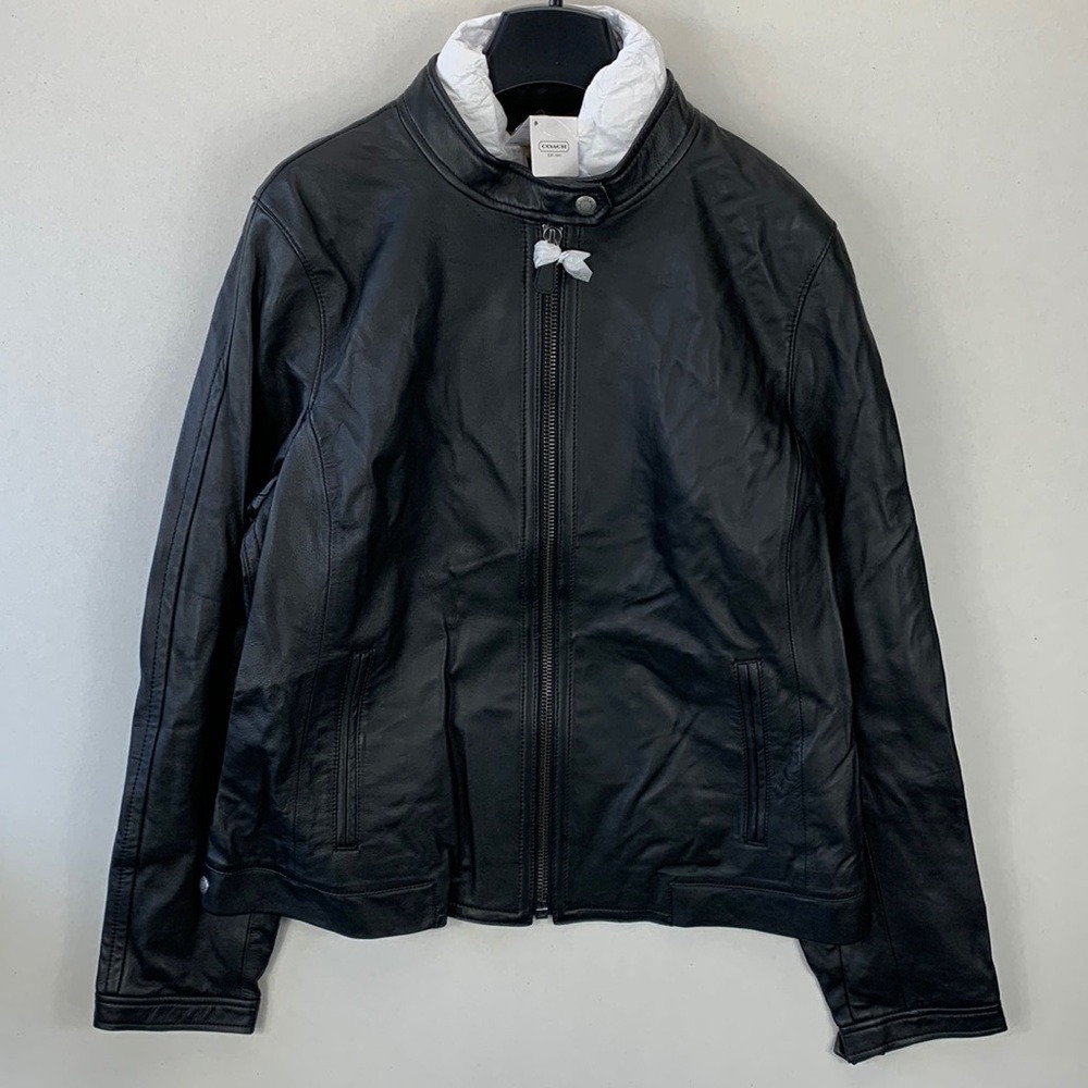 Coach Women's XL Leather Moto Jacket Black Biker Racer Cafe Motorcycle NWT